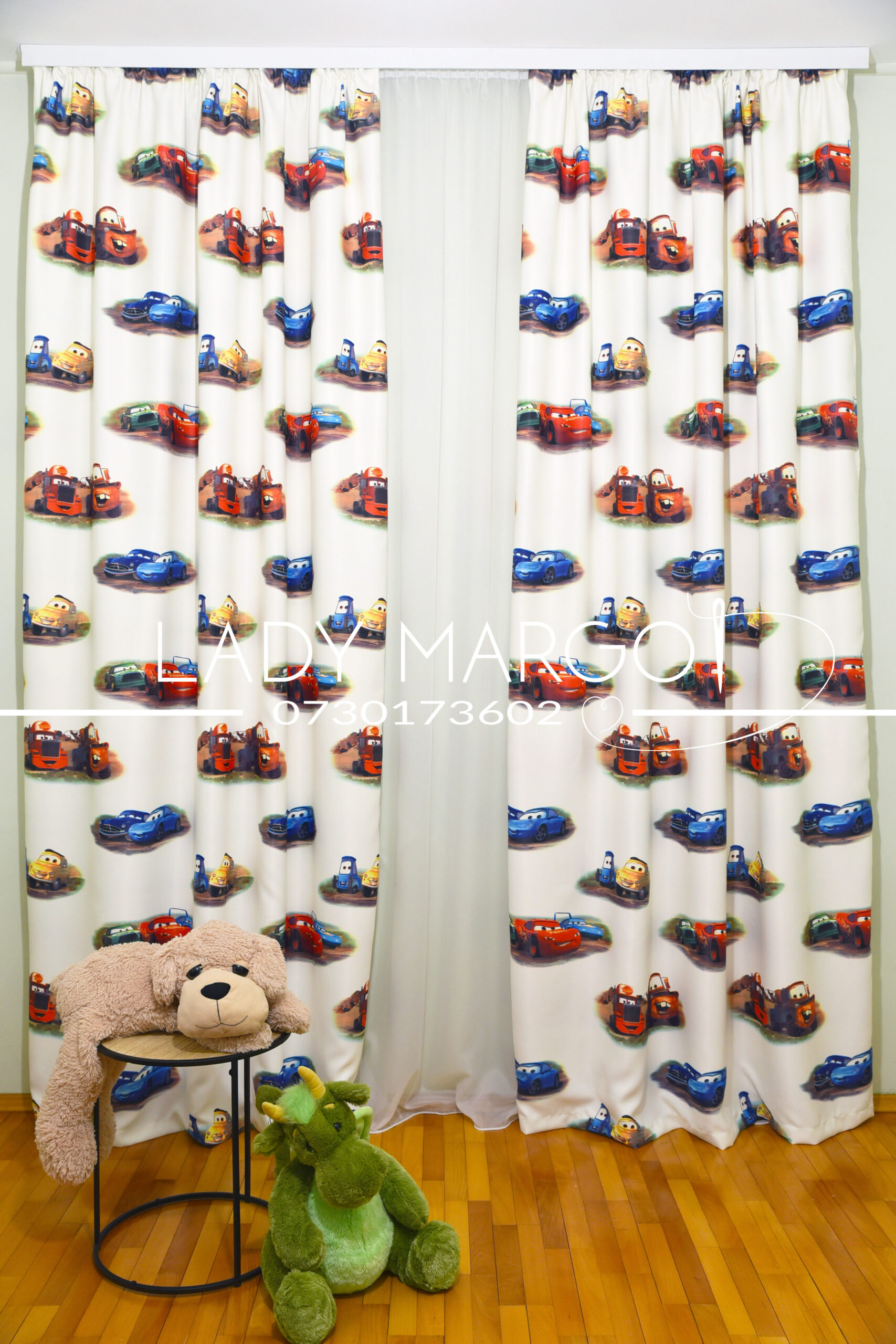 Draperie copii model masinute alb