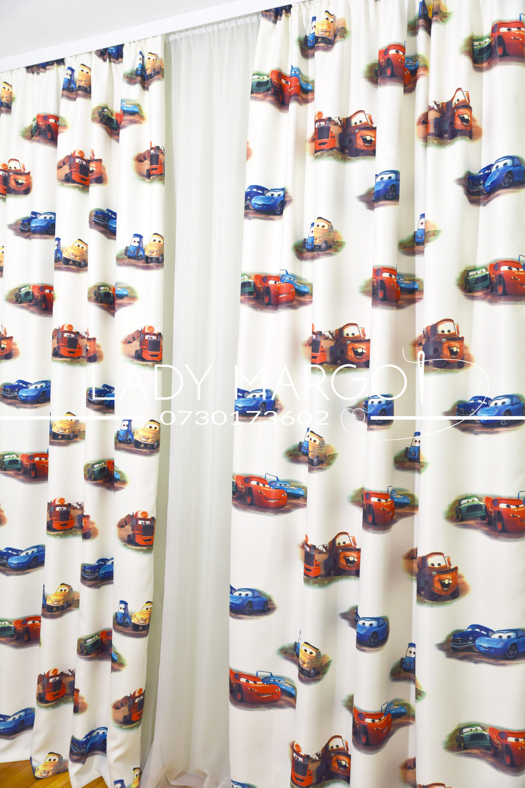 Draperie copii model masinute alb - imagine 3