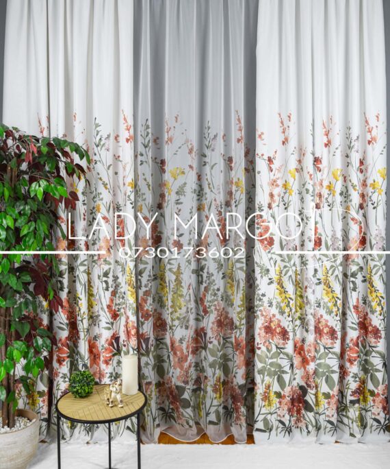 set perdea si draperie dormitor living flori