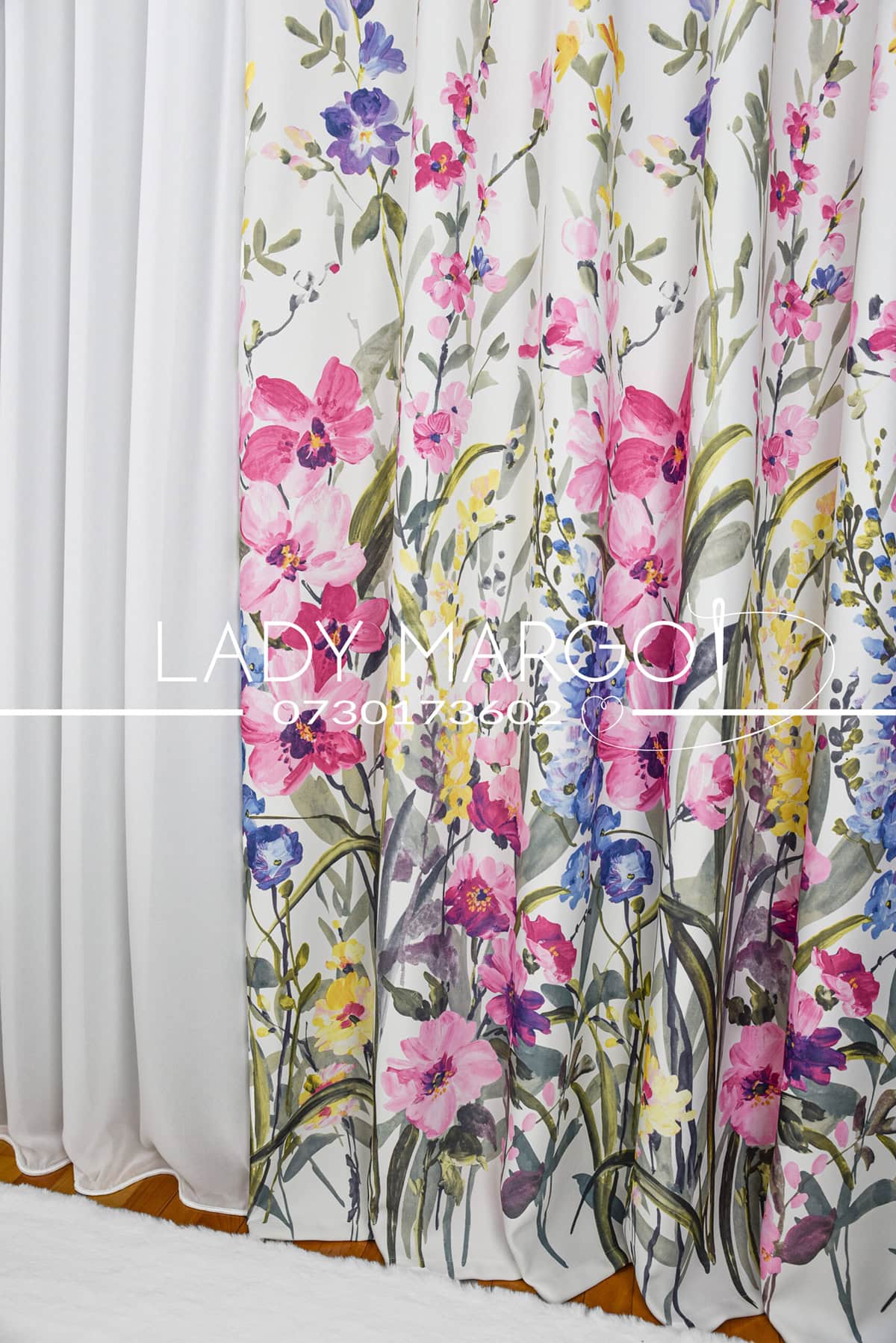 Draperie blackout cu flori de câmp roz/albastru - imagine 4