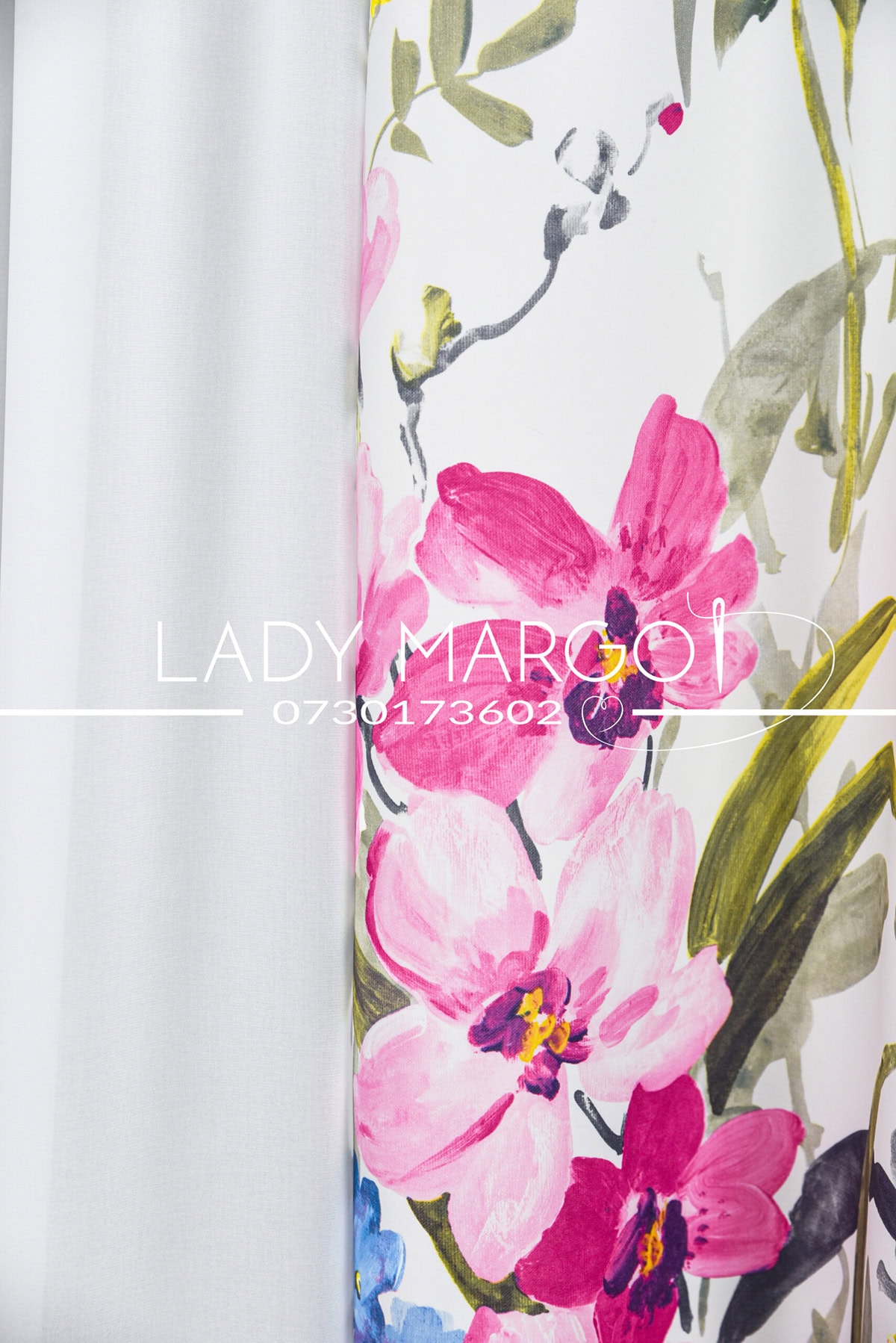 Draperie blackout cu flori de câmp roz/albastru - imagine 5